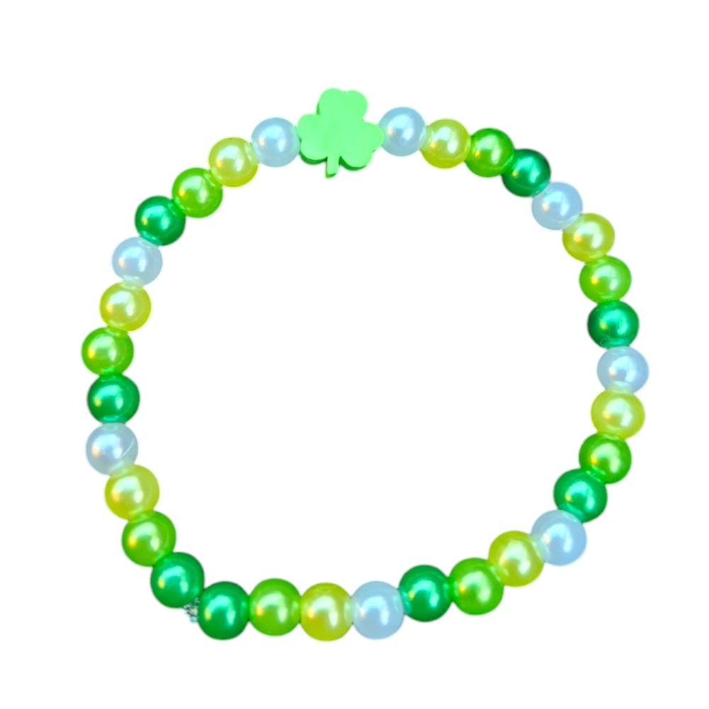 Green and Blue Beaded Bracelet with Clover Charm